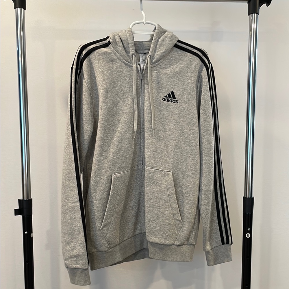 Adidas Men’s Grey Hooded Zip-Up Sweatshirt